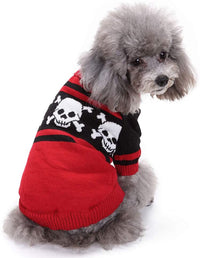 KUTKUT Dog Knitted Sweater Skull Head Bones Hoodies Warm Red Skeleton Costume for Small Dogs | Warm Sweater for Shih Tzu, Poodle, Pug etc (Red)-Clothing-kutkutstyle