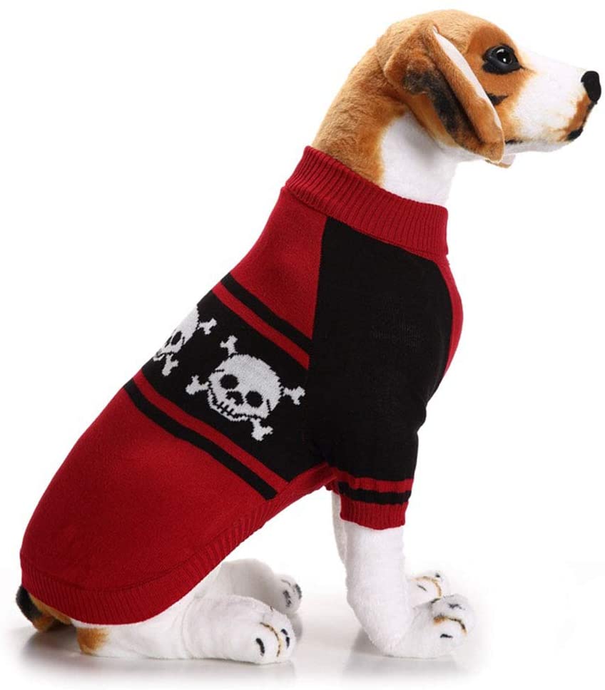 KUTKUT Dog Knitted Sweater Skull Head Bones Hoodies Warm Red Skeleton Costume for Small Dogs | Warm Sweater for Shih Tzu, Poodle, Pug etc (Red) - kutkutstyle