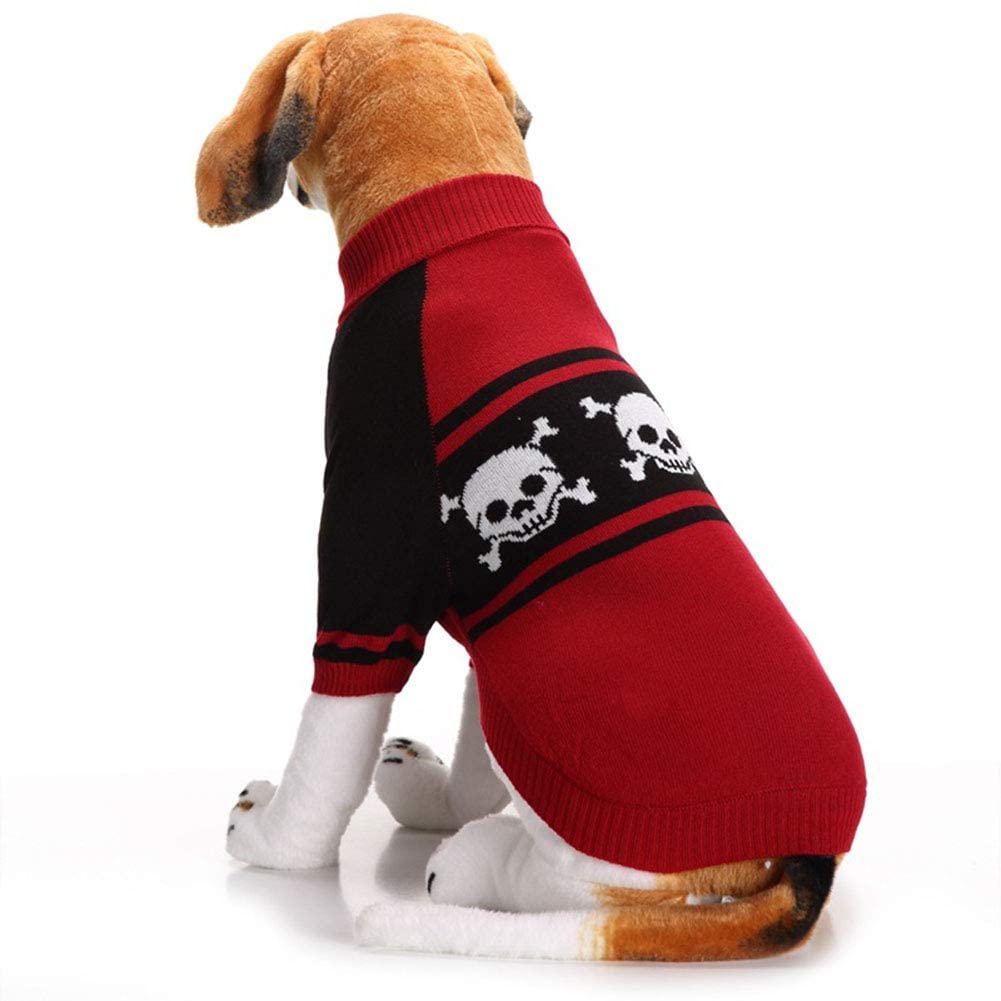 KUTKUT Dog Knitted Sweater Skull Head Bones Hoodies Warm Red Skeleton Costume for Small Dogs | Warm Sweater for Shih Tzu, Poodle, Pug etc (Red) - kutkutstyle