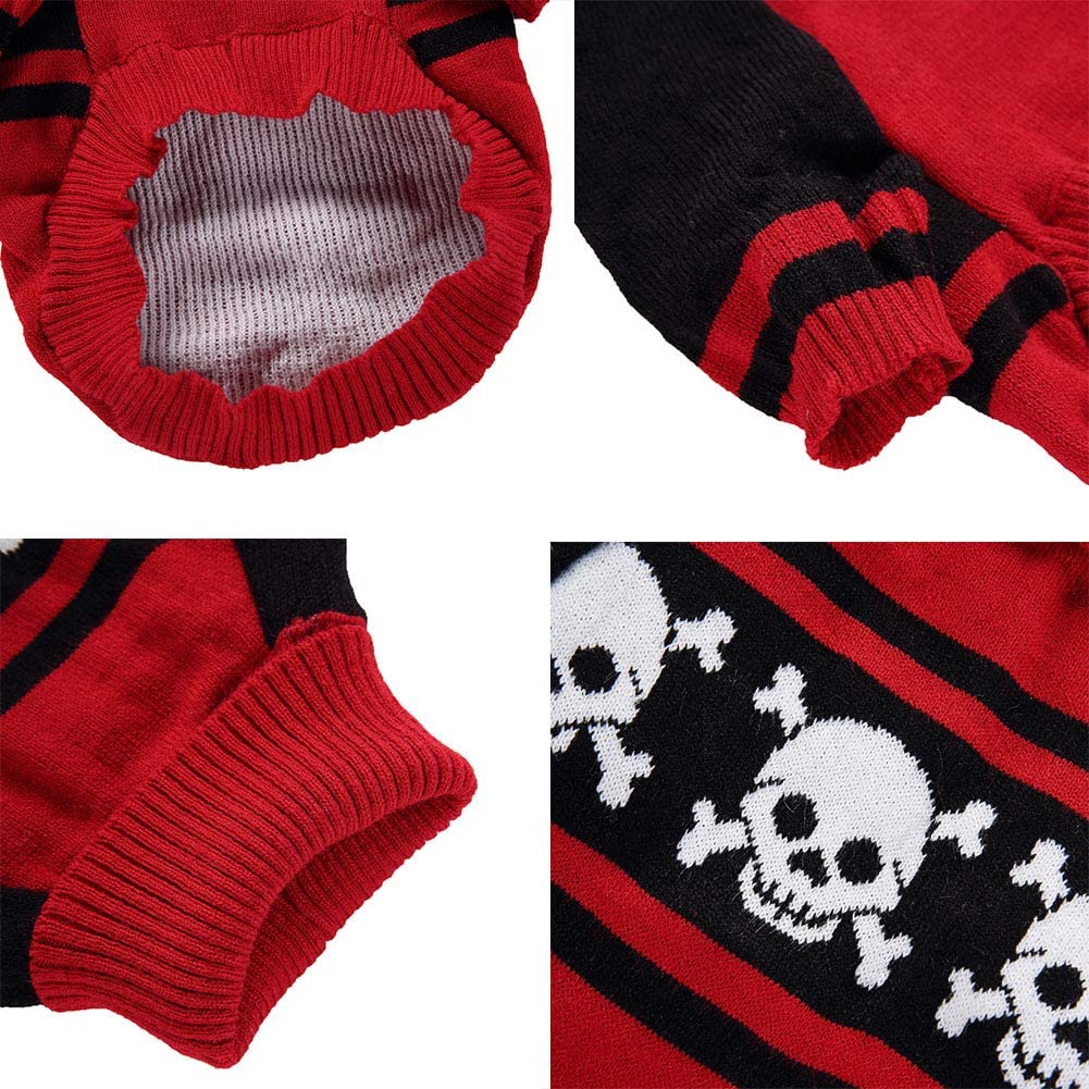 KUTKUT Dog Knitted Sweater Skull Head Bones Hoodies Warm Red Skeleton Costume for Small Dogs | Warm Sweater for Shih Tzu, Poodle, Pug etc (Red)-Clothing-kutkutstyle