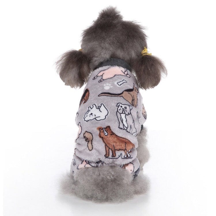 KUTKUT Dog Pajamas Coat Cat Jumpsuit Soft Velvet Doggie Jumpers Onesies Jammies Fleece Cat Apparel Pet Clothes Warm Flannel Cold Weather Puppy Small Dogs Rompers (Grey) - kutkutstyle