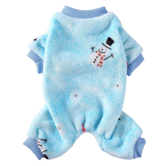 KUTKUT Dog Pajamas Coat Cat Jumpsuit Soft Velvet Doggie Jumpers Onesies Jammies Fleece Cat Apparel Pet Clothes Warm Flannel Cold Weather Puppy Small Dogs Rompers (Blue) - kutkutstyle