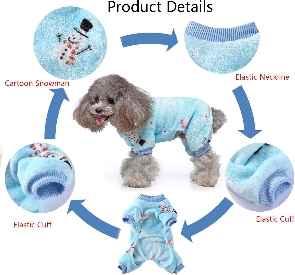 KUTKUT Dog Pajamas Coat Cat Jumpsuit Soft Velvet Doggie Jumpers Onesies Jammies Fleece Cat Apparel Pet Clothes Warm Flannel Cold Weather Puppy Small Dogs Rompers (Blue) - kutkutstyle