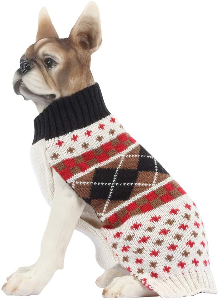 KUTKUT Dog Puppy Cute Argyle Dots Pattern Stretchable Warm Winter Sweater Costume | Turtleneck Winter Warm Sweater for Small Dogs. (Multicolor) - kutkutstyle