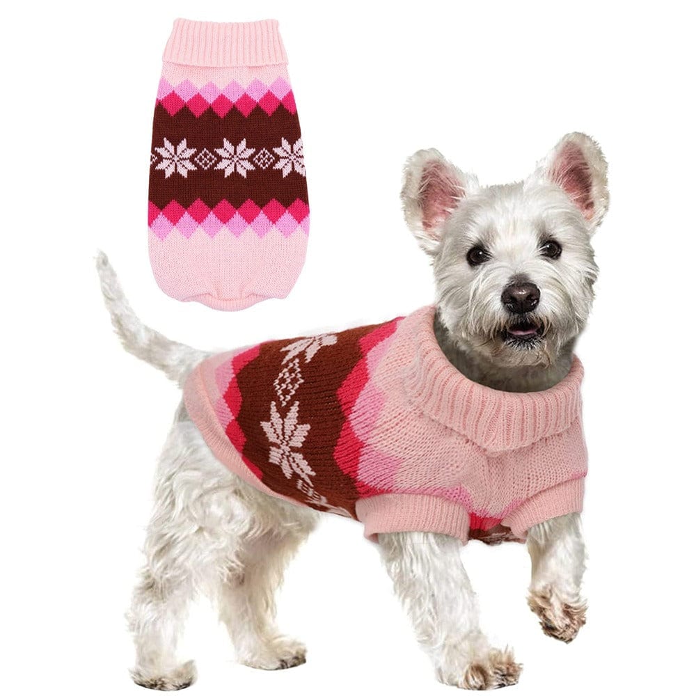 KUTKUT Dog Sweater,Turtleneck Knitwear Small Dog Sweater, Soft Comfortable Knitwear Pullover for Shihtzu, Maltese Pug etc, Argyle Style Weaved Pet Sweater Winter Dog Clothes - kutkutstyle