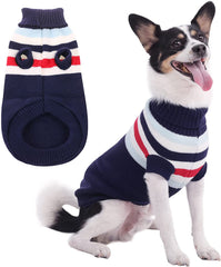 KUTKUT Dog Sweater | Warm Strip Dog Winter Knitwear Clothes with Elastic Leg Bands | Soft Acrylic Knitted Pet Pullover for Small Medium Large Doggy (Blue) - kutkutstyle