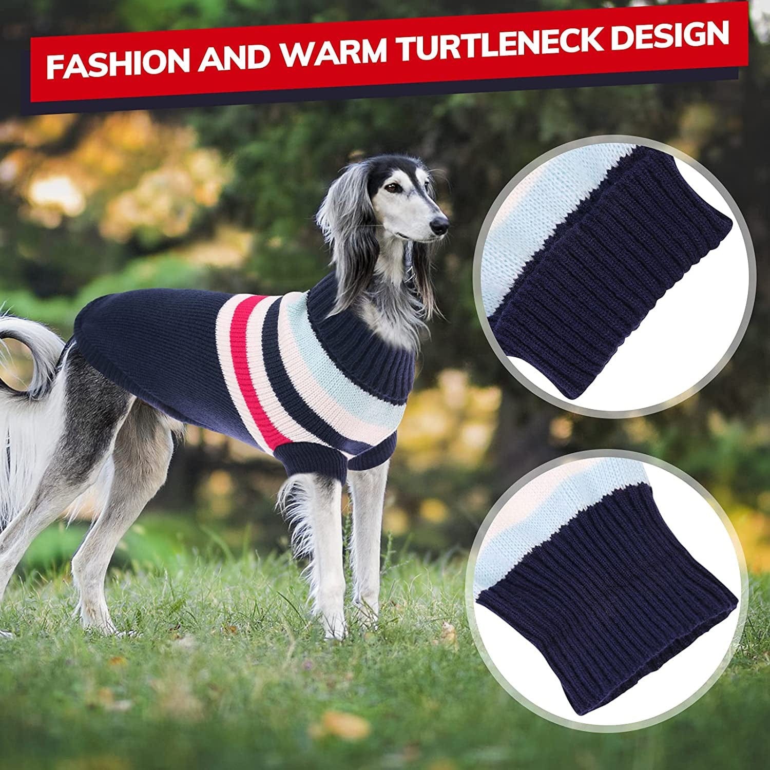 KUTKUT Dog Sweater | Warm Strip Dog Winter Knitwear Clothes with Elastic Leg Bands | Soft Acrylic Knitted Pet Pullover for Small Medium Large Doggy (Blue) - kutkutstyle