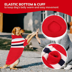 KUTKUT Dog Sweater | Warm Strip Dog Winter Knitwear Clothes with Elastic Leg Bands | Soft Acrylic Knitted Pet Pullover for Small Medium Large Doggy (Red) - kutkutstyle
