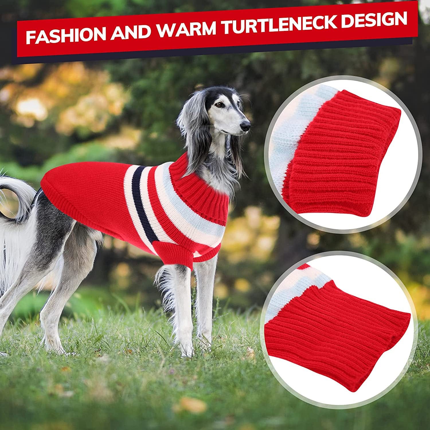 KUTKUT Dog Sweater | Warm Strip Dog Winter Knitwear Clothes with Elastic Leg Bands | Soft Acrylic Knitted Pet Pullover for Small Medium Large Doggy (Red) - kutkutstyle