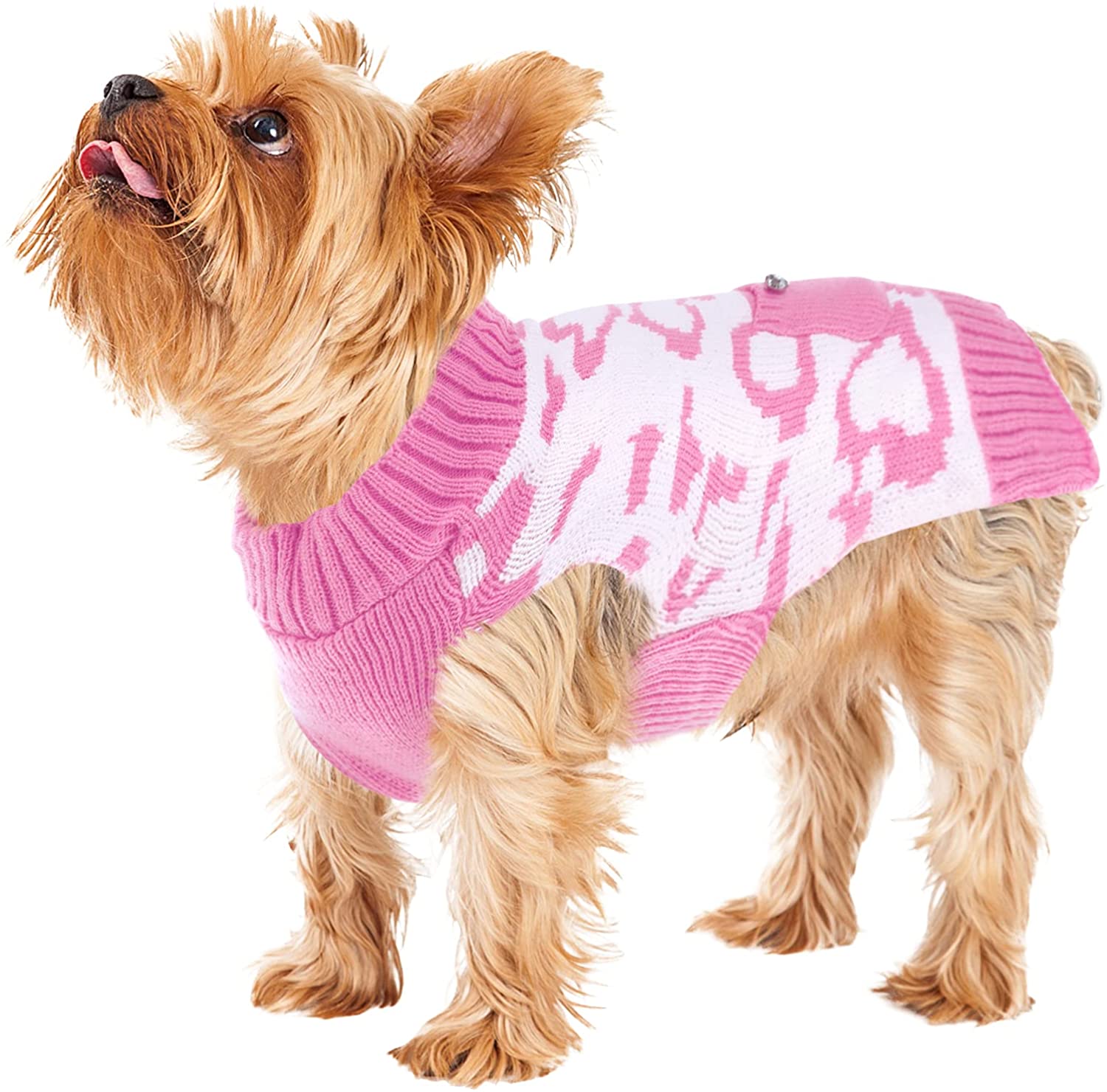 KUTKUT Dog Winter Sweater,  Heart and Pocket Pattern Stretchable Knitted Warm Turtleneck Winter Warm Pullover For Large Dogs - kutkutstyle