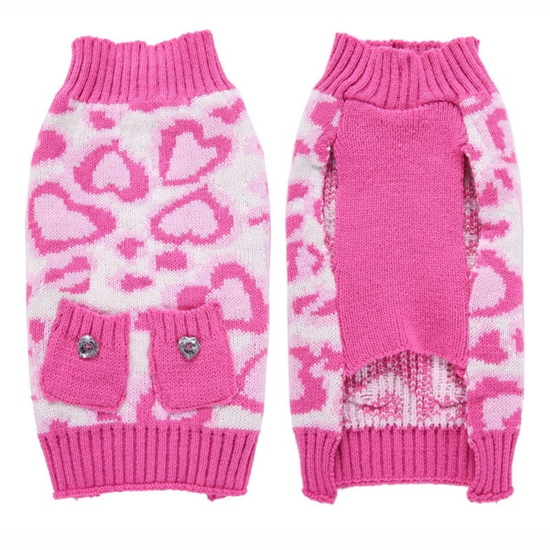 KUTKUT Dog Winter Sweater,  Heart and Pocket Pattern Stretchable Knitted Warm Turtleneck Winter Warm Pullover For Large Dogs - kutkutstyle