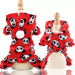 KUTKUT Flannel Small Doggie Costume Dog Cold Weather Coats Cat Apparel Soft Flannel Jumpsuit Clothes Pet Four Legged Pajamas Elastic Fleece Sweater Dog Thickened Warm Fleece Clothes…(Red) -