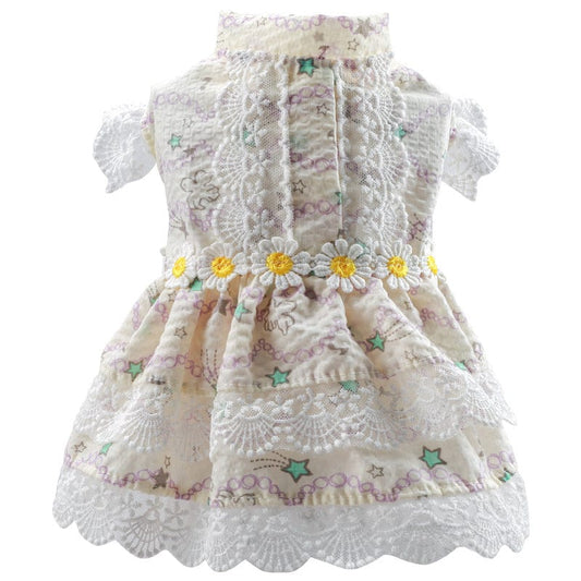 KUTKUT Flowers Decor Eelgant Lace Princess Dress for Small Dogs | Cute Summer Skirt Dress for Shish Tzu, Bichon, Maltese etc - kutkutstyle