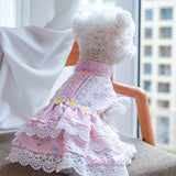 KUTKUT Flowers Decor Eelgant Lace Princess Dress for Small Dogs | Cute Summer Skirt Dress for Shish Tzu, Bichon, Maltese etc (Pink) - kutkutstyle