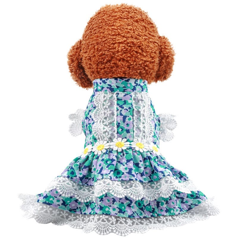 KUTKUT Flowers Decor Eelgant Lace Princess Dress for Small Dogs | Cute Summer Skirt Dress for ShishTzu, Bichon, Maltese etc  ( Green ) - kutkutstyle