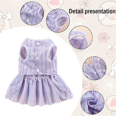 KUTKUT Frock Dress for Small Dog Girl Puppy Clothes Female Princess Tutu Striped Skirt Summer Shirt for Shih Tzu, Maltese Cat Pet Apparel Outfits - kutkutstyle