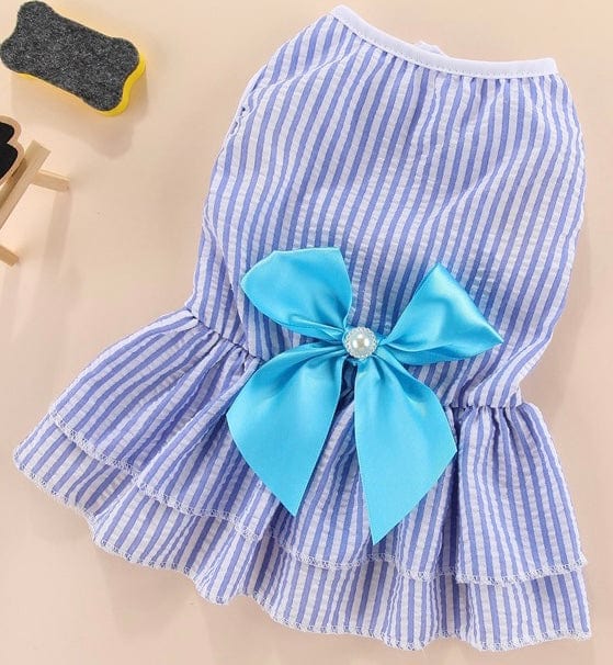 KUTKUT Frock Dress for Small Dog Girl Puppy Clothes Female Princess Tutu Striped Skirt Summer Shirt for Shih Tzu, Maltese Cat Pet Apparel Outfits (Blue)-Clothing-kutkutstyle
