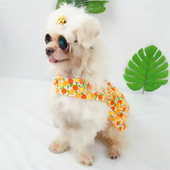 KUTKUT Fruit Print Soft Comfortable Cotton Dress for Shih Tzu, Yorkie, Pug etc. Beautiful Cute Back not Strap Princess Skirt for Small Dogs (Yellow) - kutkutstyle