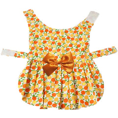 KUTKUT Fruit Print Soft Comfortable Cotton Dress for Shih Tzu, Yorkie, Pug etc. Beautiful Cute Back not Strap Princess Skirt for Small Dogs (Yellow) - kutkutstyle