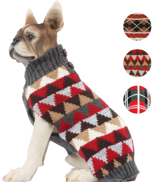 KUTKUT Geometric Pattern Stretchable Knitted Warm Turtleneck Winter Warm Sweater for Small Dogs (Multi) - kutkutstyle