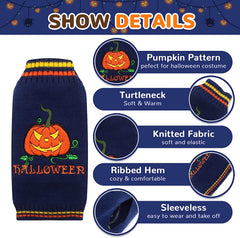 KUTKUT Halloween Medium Dog Sweater | Turtleneck Sweater Pumpkin Pattern Knitwear Warm Pet Jumper Jacket Clothes For Beagle, French Bulldog, Corgi etc. - kutkutstyle