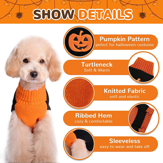 KUTKUT Halloween Medium Dog Sweater | Turtleneck Sweater Pumpkin Pattern Knitwear Warm Pet Sweater For Beagle, French Bulldog, Corgi etc. - kutkutstyle