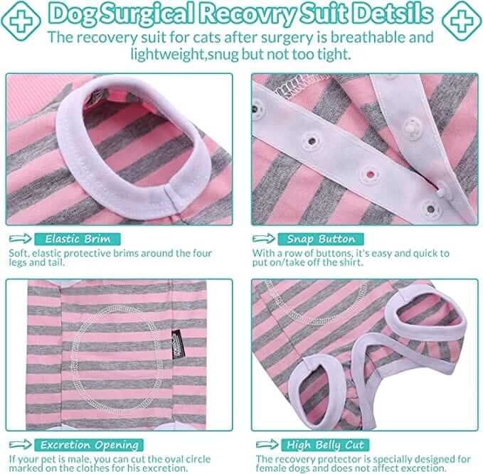 KUTKUT Kitten Puppy Recovery Suit, Surgery Recovery Suit for Female Dogs After Spay, Dog Cats Surgical Onesie with Pee Hole Collar Cone Alternative for Abdominal Wounds (Size: S, Chest: 35cm)