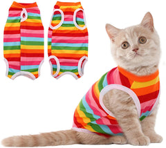 KUTKUT Kitten Sterlization & Surgery Recovery Suit, Physiological Polycotton Breathable Clothes for Abdominal Wounds or Skin Diseases Hook & Loop Closure Costume for Kittens (Multi) - kutkuts