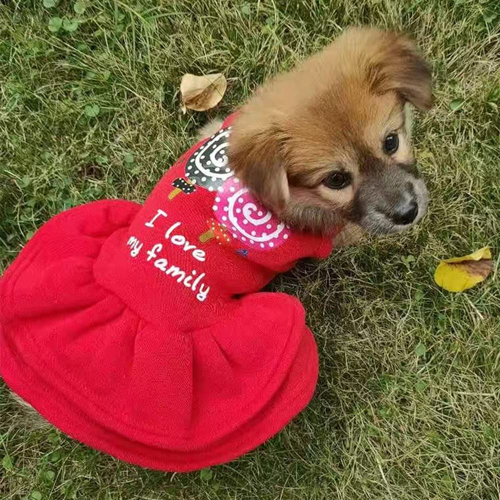 KUTKUT Lollypop Print Fashion Warm Frock for Puppy & Small Dog | Fleece Dress for Small Dogs | Cute Sleeveless Princess Dog Apparel For Shih Tzu, Yorkie, Pug, Maltese etc. (Red)-Clothing-kutkutstyle