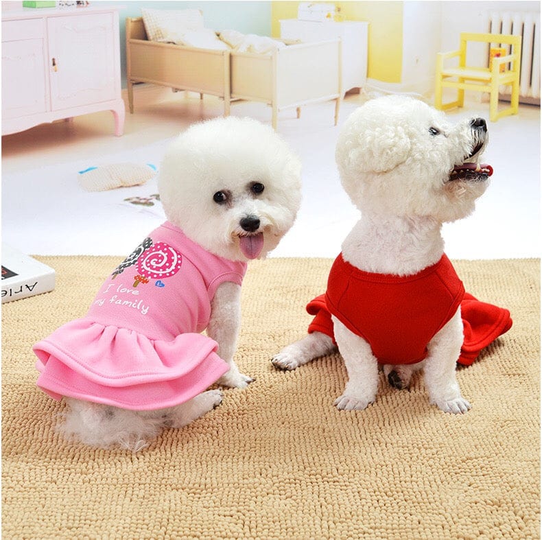 KUTKUT Lollypop Print Fashion Warm Frock for Puppy & Small Dog | Fleece Dress for Small Dogs | Cute Sleeveless Princess Dog Apparel For Shih Tzu, Yorkie, Pug, Maltese etc.  (Red) - kutkutstyl