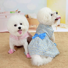 KUTKUT Lovely Floral Small Pet Frock | Ribbon Skirt for Small Dogs | Summer Clothing for Shih Tzu, Maltese, Yorkie Dog Wedding Dress (Blue) - kutkutstyle