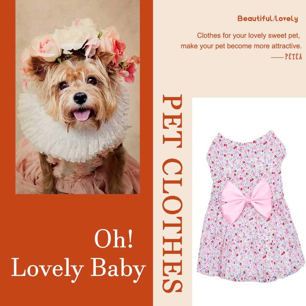 2-Pack Floral Bubble Skirt Dresses For Small Dogs - Cotton Summer Dress For Chihuahua, Yorkie, Puppy & Kitten Girls