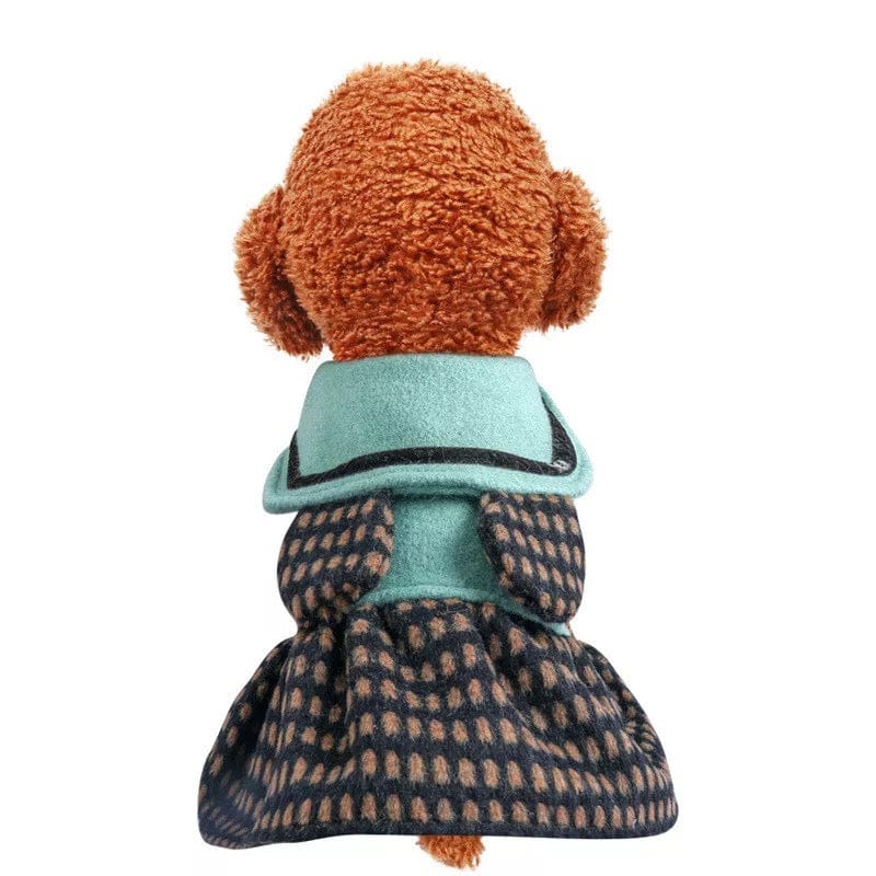 KUTKUT Newest Cute Princess Style Warm Dress for Small Dogs | Bear Ears Woolen Fabric Dog Skirt for Shish Tzu, Pug, Poodle etc ( Green) - kutkutstyle