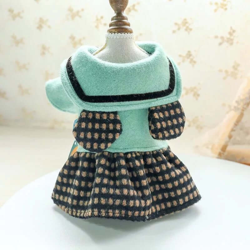 KUTKUT Newest Cute Princess Style Warm Dress for Small Dogs | Bear Ears Woolen Fabric Dog Skirt for Shish Tzu, Pug, Poodle etc ( Green) - kutkutstyle