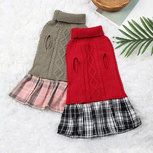 KUTKUT Pack of 2 Plaid Sweater Dress with Bowtie for Small Dogs - Dog Turtleneck Pullover Knitwear Cold Weather Sweater with Leash Hole, Suitable for Small Dogs, Cats Puppies-Clothing-kutkutstyle
