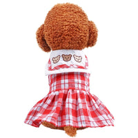 KUTKUT Red Plaid Cute Bear Dress for Small Dogs | Sailor Collar Skirt Dress for Shish Tzu, Maltese etc (Red)-Clothing-kutkutstyle