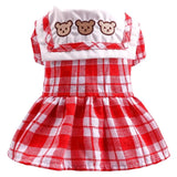 KUTKUT Red Plaid Cute Bear Dress for Small Dogs | Sailor Collar Skirt Dress for Shish Tzu, Maltese etc (Red)-Clothing-kutkutstyle