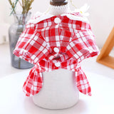 KUTKUT Red Plaid Cute Bear Dress for Small Dogs | Sailor Collar Skirt Dress for Shish Tzu, Maltese etc (Red)-Clothing-kutkutstyle