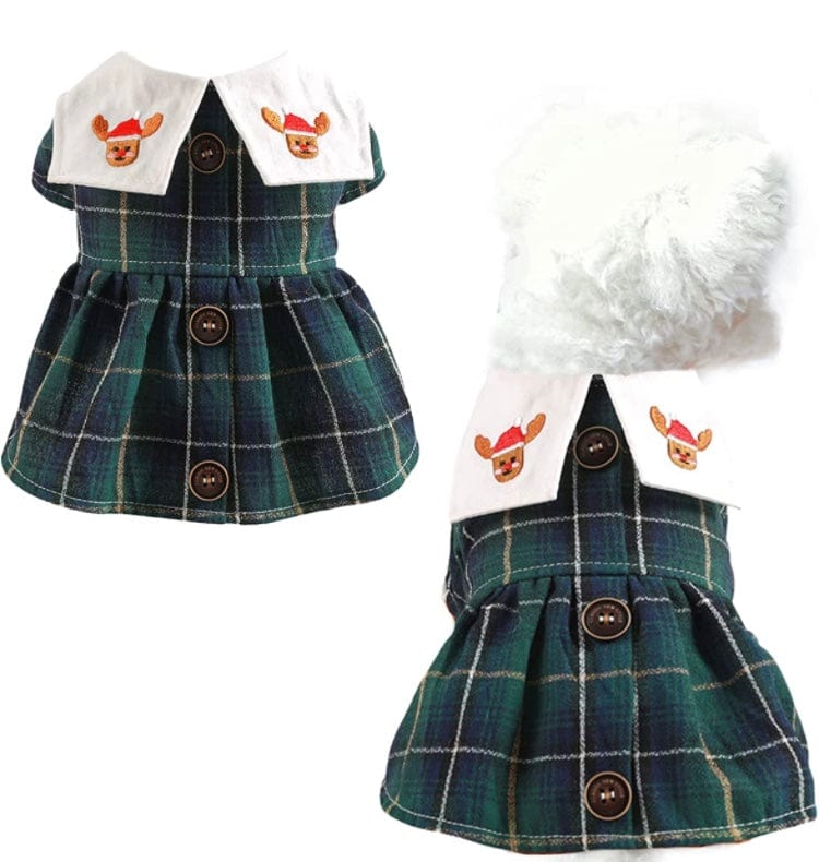 KUTKUT Red Plaid Sailor Collar Button Décor Dress for Small Dogs | Cute Skirt Dress for Puppy, Cats & Dogs for Pomeranian, Paillons, Yoriki, Maltese etc (Green)-Clothing-kutkutstyle