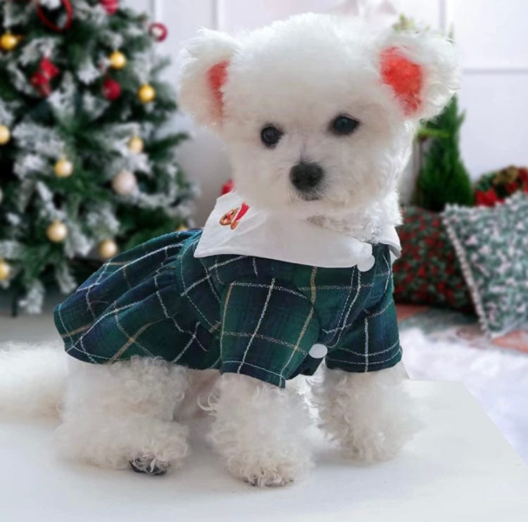 KUTKUT Red Plaid Sailor Collar Button Décor Dress for Small Dogs | Cute Skirt Dress for Puppy, Cats & Dogs for Pomeranian, Paillons, Yoriki, Maltese etc (Green)-Clothing-kutkutstyle
