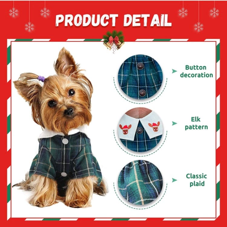 KUTKUT Red Plaid Sailor Collar Button Décor Dress for Small Dogs | Cute Skirt Dress for Puppy, Cats & Dogs for Pomeranian, Paillons, Yoriki, Maltese etc (Green)-Clothing-kutkutstyle