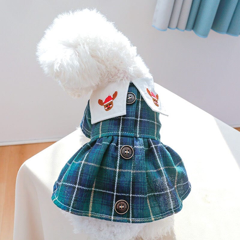 KUTKUT Red Plaid Sailor Collar Button Décor Dress for Small Dogs | Cute Skirt Dress for Puppy, Cats & Dogs for Pomeranian, Paillons, Yoriki, Maltese etc (Green)-Clothing-kutkutstyle