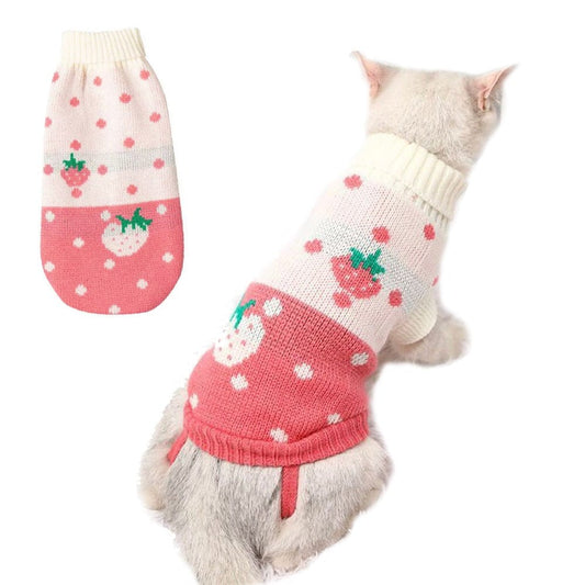 KUTKUT Small Dog Boy Girl Knitted Warm Winter Puppy Kitten Cat Sweater, Cute Straberry Doggie Sweater for Shihtzu, Maltese, Pug - kutkutstyle