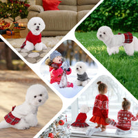KUTKUT Small Dog Cat Girl Sweater Dress with Plaid Bowtie Pleated Skirt Dog Sweater with Leash Hole Turtleneck Dog Pullover Knitwear Puppy Sweater Winter Dog Clothes-Clothing-kutkutstyle