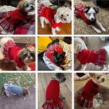 KUTKUT Small Dog Cat Girl Sweater Dress with Plaid Bowtie Pleated Skirt Dog Sweater with Leash Hole Turtleneck Dog Pullover Knitwear Puppy Sweater Winter Dog Clothes - kutkutstyle