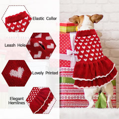 KUTKUT Small Dog Cat Warm Cute Heart Girl Dog Sweater Dress | Pet Beautiful Princess Style Tutu Dress | Female Girl Dog Puppy Cat Soft Knitwear Pullover - kutkutstyle