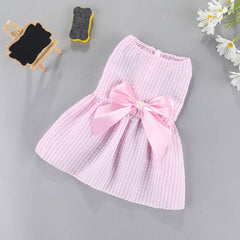 KUTKUT Small Dog Dress Girl Puppy Clothes Female Princess Tutu Striped Skirt Summer Shirt for Shih tzu, Maltese Cat Pet Apparel Outfits  ( Pink) - kutkutstyle