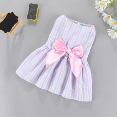 KUTKUT Small Dog Dress Girl Puppy Clothes Female Princess Tutu Striped Skirt Summer Shirt for Shih tzu, Maltese Cat Pet Apparel Outfits  ( Purple) - kutkutstyle