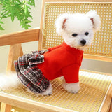 KUTKUT Small Dog Dress Harness with D Ring Cute Bow Knot with Plaid Princess Puppy Dresses Skirt, Spring Winter Warm Cat Dog Clothes for ShihTzu Puppy, Yorkii, Maltese - kutkutstyle