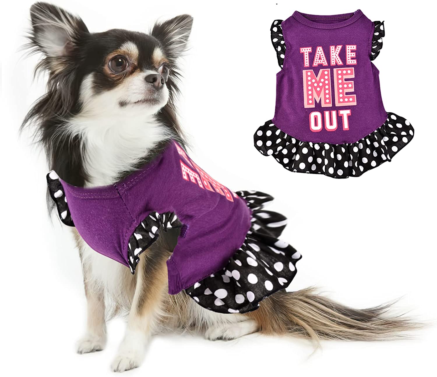 KUTKUT Small Dog Dress Pet Tutu Dress Puppy Dress Cute Dog Princess Skirt Elegant Pet Summer Apparel Doggie Clothes for Small Dogs Cats Pets (Purple) - kutkutstyle